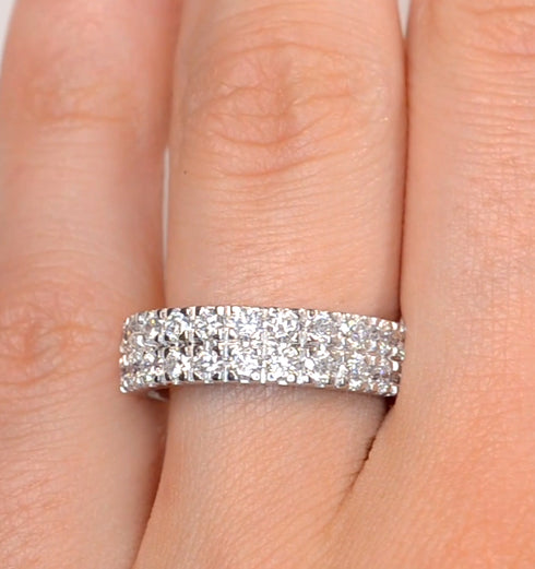 2 Row Diamond 1.00ct And Platinum Half Eternity Ring - S3482